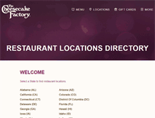 Tablet Screenshot of locations.thecheesecakefactory.com